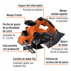 Cepillo eléctrico 3-1/4', profesional, 850 W
