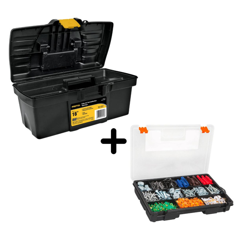 Caja Para Herramienta 19pg Pretul + Caja Organizadora 11pg