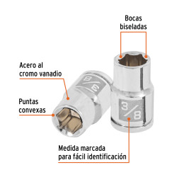 Copa Estándar de 3/8", 6 puntas, cuadro 3/8", Truper