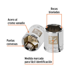 Copa Estándar 3/4", 6 puntas, cuadro 3/8", Truper