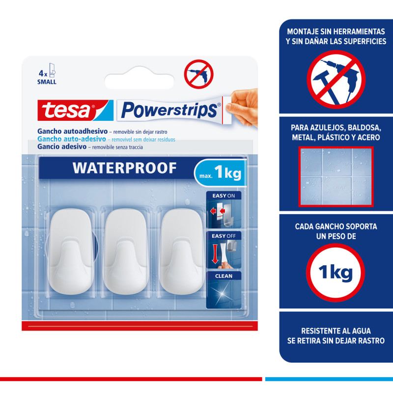 Gancho Adhesivo tesa Baño Waterproof 1kg x3und