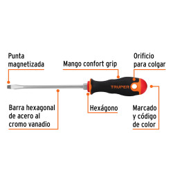 Destornillador Punta Pala 1/4"x 6" Con Mango Comfort Grip Truper