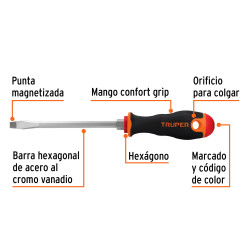 Destornillador Punta Pala 5/16"x 4" Con Mango Comfort Grip Truper