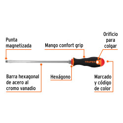 Destornillador Punta Pala 5/16"x 10" Con Mango Comfort Grip Truper