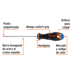 Destornillador Punta Phillips 1/8"x 4" Con Mango Comfort Grip Truper