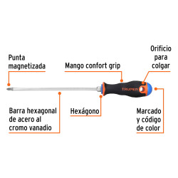 Destornillador Punta Phillips 1/4"x 8" Con Mango Comfort Grip Truper