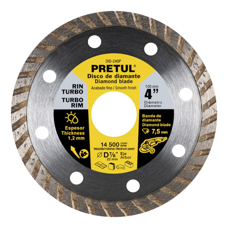Disco de diamante, rin turbo, 4', Pretul"
