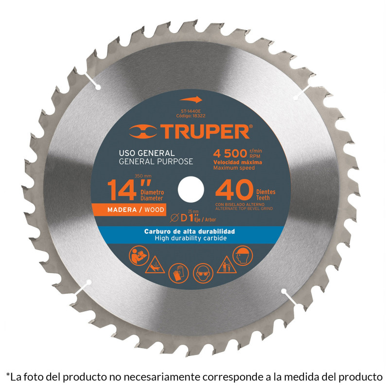 Disco Sierra 14" Centro De 1" Acabado Fino Para Madera Truper