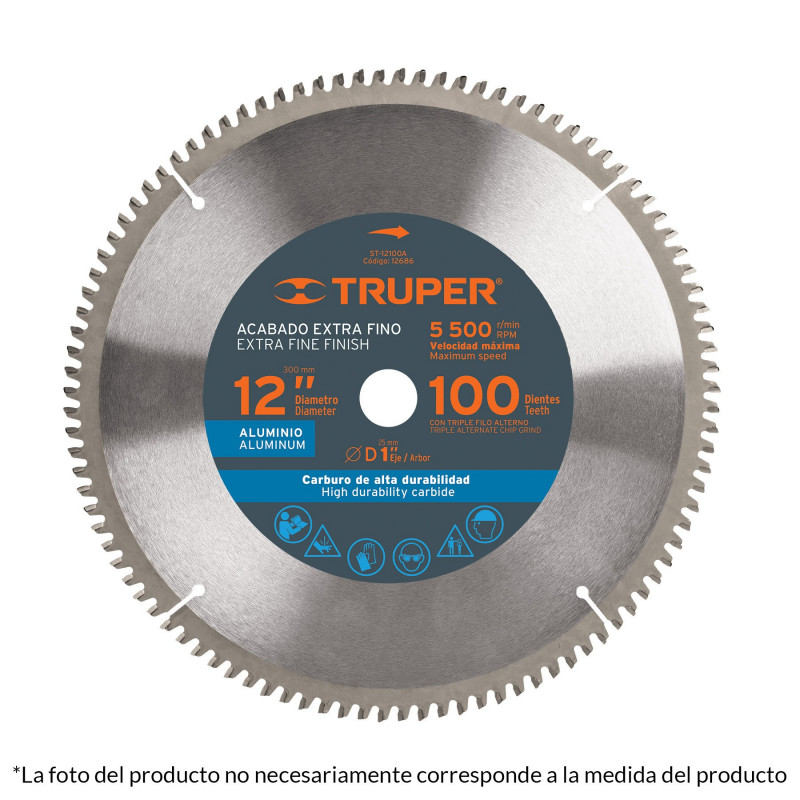 Disco Sierra 12" Centro De 1" Acabado Extra Fino Para Aluminio 80 Dientes Truper