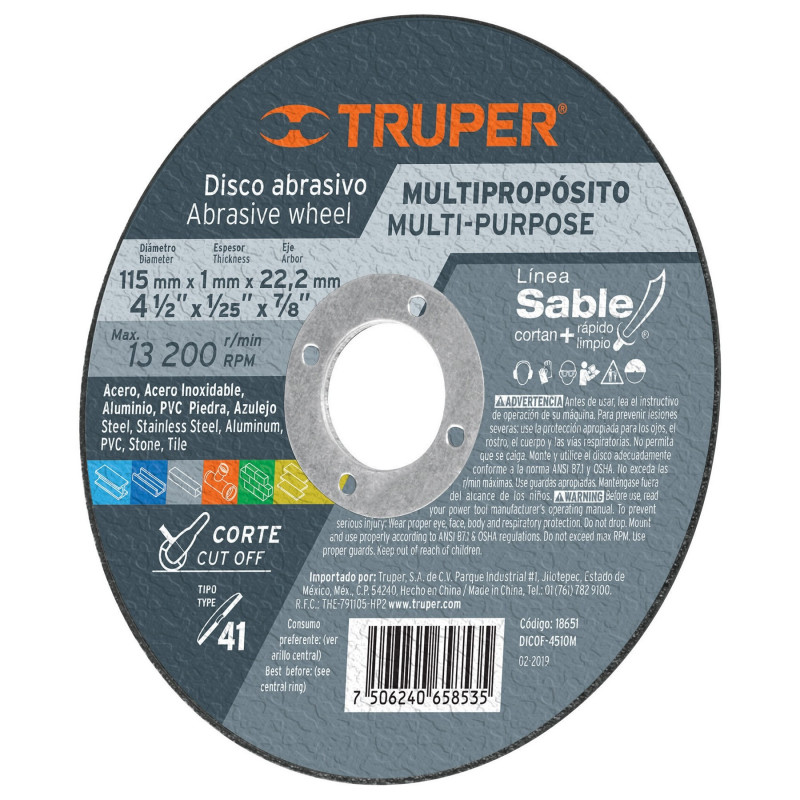 Disco Para Corte Extrafino Multimaterial 4 1/2" Truper