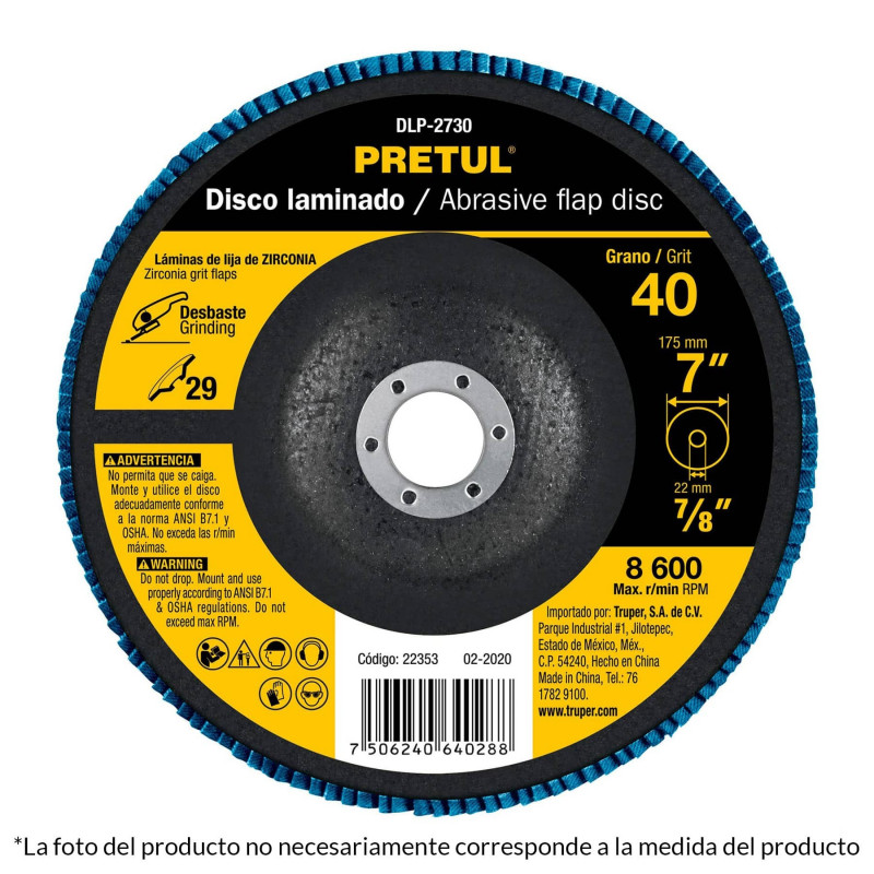 Disco Laminado Flap 4 1/2" 7/8" 60 Grano Pretul