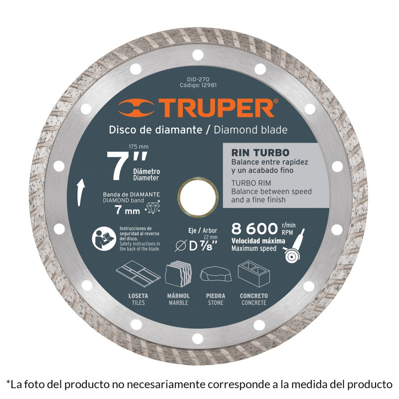Disco Diamantado Turbo 4 1/2" Uso General Truper