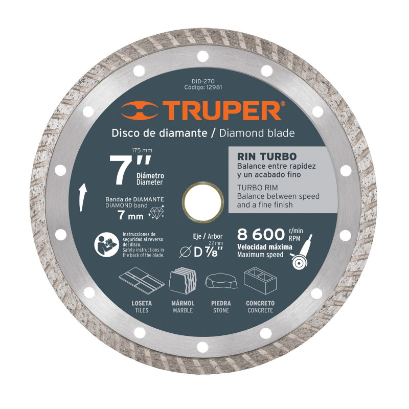Disco Diamantado Turbo 7" Uso General Truper