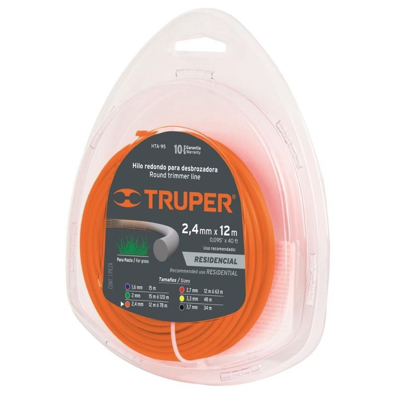 Hilo Para Guadañadora En Blister, 2.4 mm x 12 m, Naranja Truper
