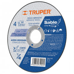 Disco Para Corte Extrafino De Acero Inoxidable 4 1/2" 1MM Alto Rendimiento Truper