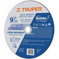 Disco Para Corte Extrafino De Acero Inoxidable 9" 2MM Alto Rendimiento Truper