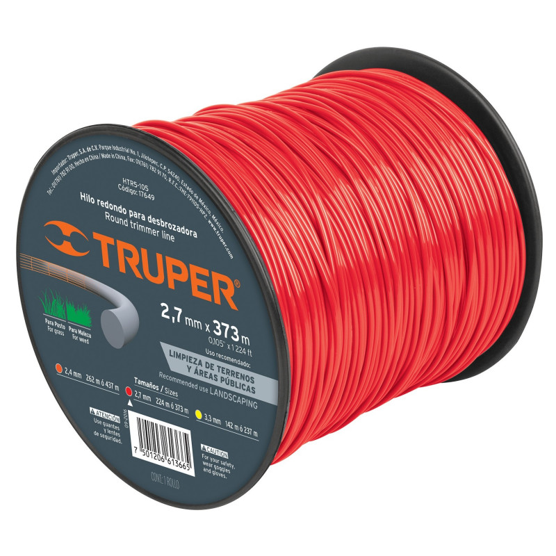 Hilo Para Guadañadora En Carrete Roja, 2.7 mm x 373 m, 5LB Truper