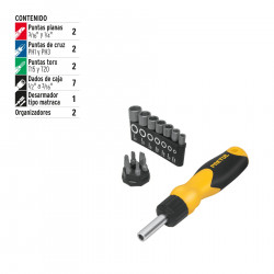 Destornillador Tipo Ratchet Con 6 Puntas Y 7 Copas Pretul