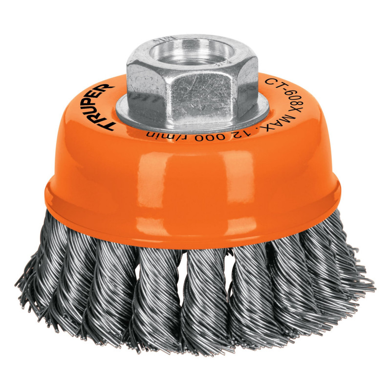 Carda copa, alambre trenzado grueso, 3x5/8', para esmeril"