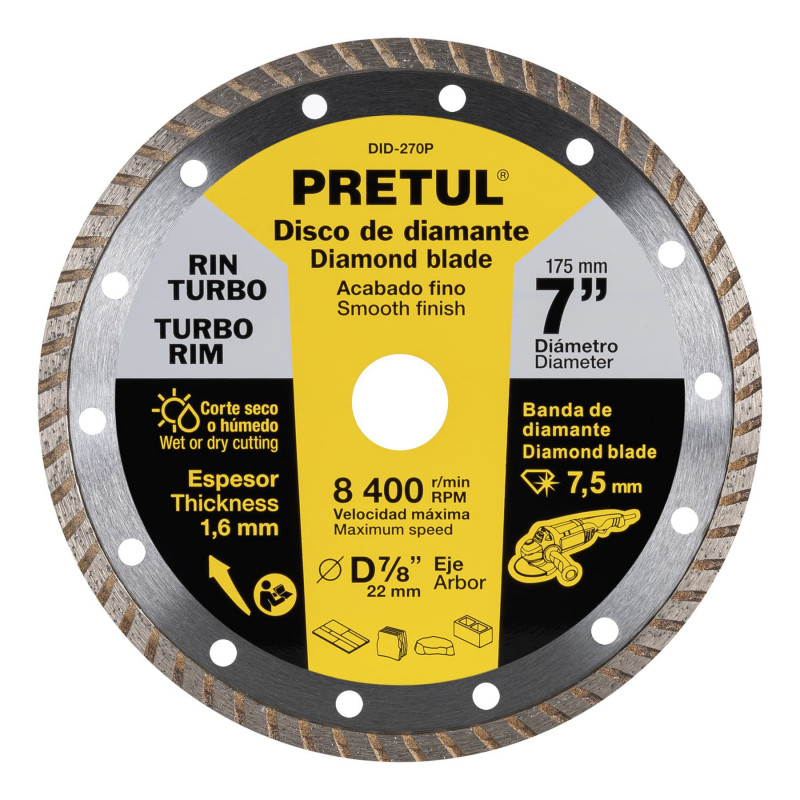 Disco de diamante, rin turbo, 7', Pretul"