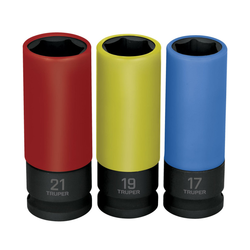 Jgo 3 dados largos impacto,mm,6p, protec plástica,cuadro 1/2"