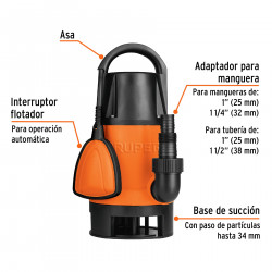 Especificaciones  de Bomba Sumergible de 1,125 W