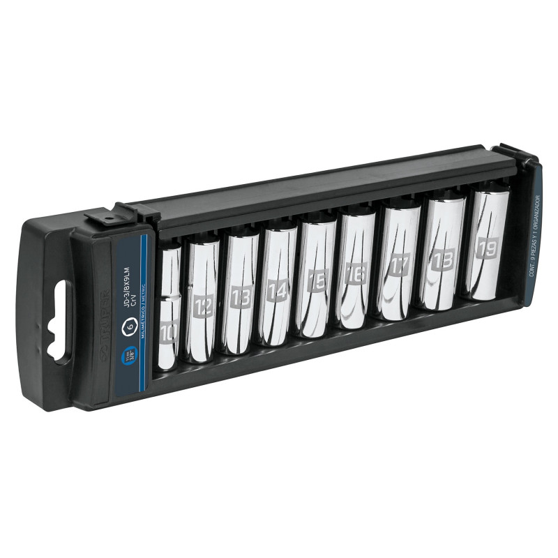 Juego de 9 Copas Estandar Largas Metricas 3/8 Truper