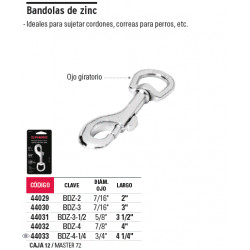 Especificaciones de Mosqueton De Zinc 3/4" 4 1/4"